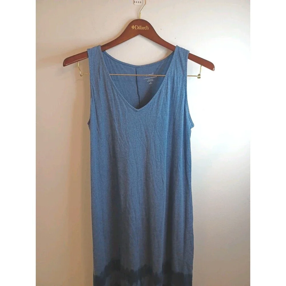 Pure J. Jill Tie Dyed Maxi Dress M Petite Blue Sleeveless Pullover Tank V Neck - Picture 3 of 9